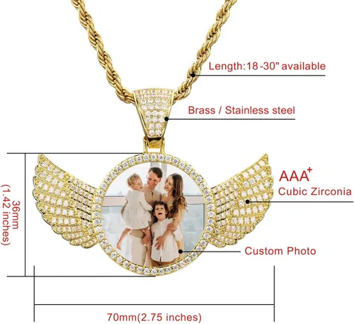 Miniatura 2 de MeMeDIY Colgante de imagen de memoria de hip hop personalizado para hombres y mujeres, grabado imagentextonombrefecha, foto personalizada, ala