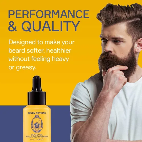 Miniatura 4 de SEVEN POTIONS Aceite para barba de 1 onza líquida suavizante perfumado dulce y amaderado. Detiene la picazón de la barba. Aceite acondicionador