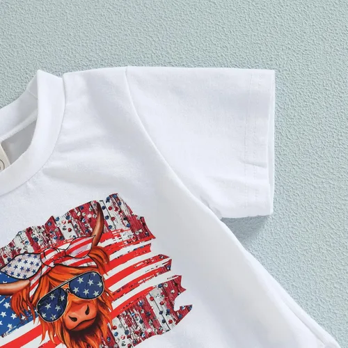 Miniatura 5 de 4 de Julio Bebé Niña Ropa de Verano Traje de Arco Iris Camiseta de Bebé Americano Conjunto de Pantalones Cortos