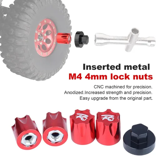 Miniatura 3 de Hobbypark Adaptador de tapa central de llanta de automóvil RC de aluminio para 1/10 RC Crawler Traxxas TRX4 Axial SCX10 90046 D90 Redcat Gen7 (rojo)