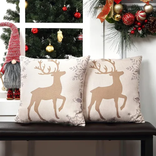 Miniatura 2 de CAROMIO Juego de 2 fundas de almohada navideñas de 18 x 18 pulgadas, decoración de Navidad para el hogar, interiores, para sala de estar, copos