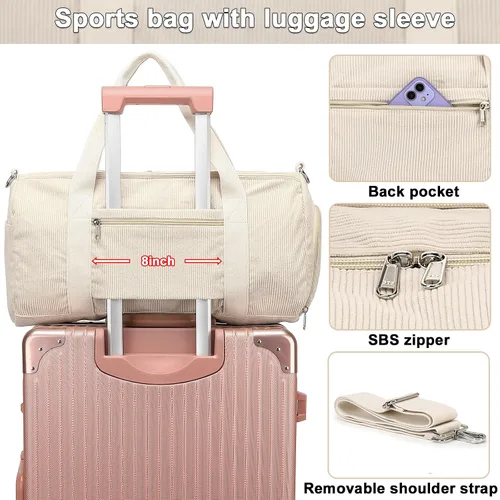 Miniatura 2 de Bolsa de lona para gimnasio, deportes, mujeres y niñas, bolsa de viaje de entrenamiento para fin de semana con compartimento para zapatos y bolsillo