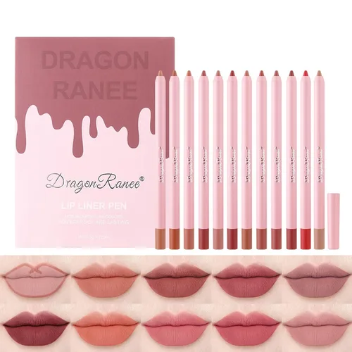 Juego de delineadores de labios suaves de alta pigmentación de 12 colores, lápiz labial de larga duración resistente a la decoloración, a prueba de