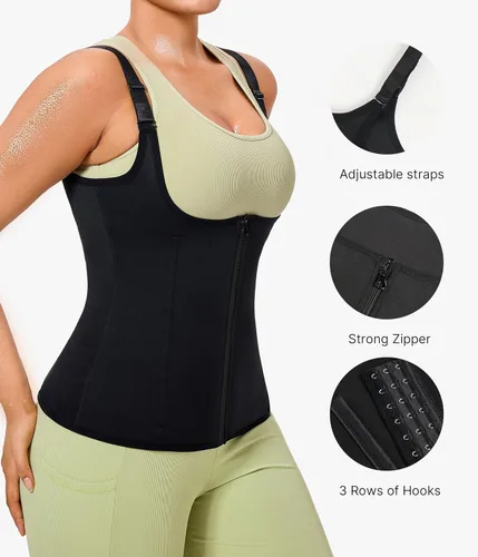 Miniatura 3 de GAODI Chaleco de entrenamiento de cintura para mujer, corsé delgado, camiseta sin mangas con cremallera, camisa de compresión, traje de sauna