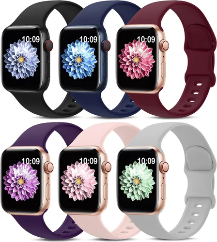 Miniatura 16 de Paquete de 6 bandas deportivas compatibles con Apple Watch de 38mm 40mm 41mm 42mm 44mm 45mm 49mm 46mm, correa impermeable de silicona para iWatch