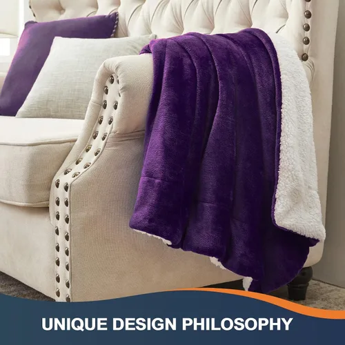 Miniatura 6 de Walensee Manta Sherpa de Forro Polar Mullida Throw Difusa Súper Suave Reversible de Franela de Microfibra para Sofá, Cama, Sillón Ultra Lujosa Morado