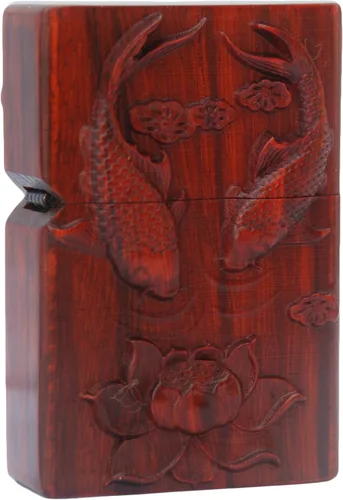 Miniatura 14 de Caja de carcasa de madera natural tallada en palisandro Huanghuali para módulo Zippo (Zodíaco Caballo)