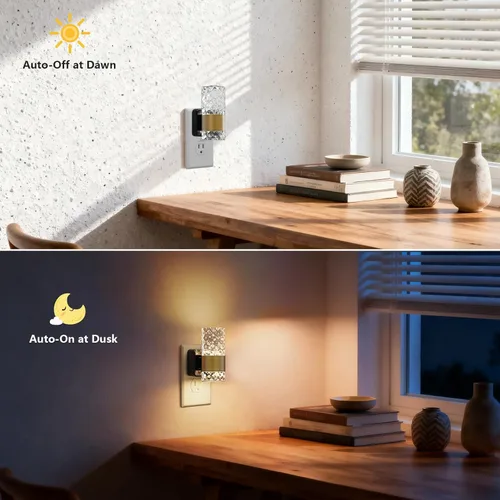 Miniatura 2 de Luces LED nocturnas enchufables a la pared, paquete de 2, luz nocturna acrílica con sensor de atardecer a amanecer, 0-100LM regulable continuo, luz