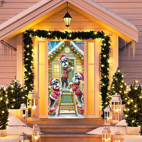 Miniatura 4 de Cartel de porche con decoración de cachorro de Navidad, trío festivo, Schnauzers en suéteres navideños, perfecto para interiores y exteriores