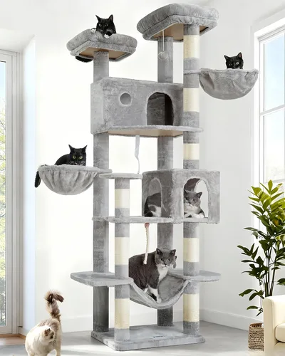 Miniatura 9 de Gitelsnour Árbol para Gatos de Interior Gatos Grandes Adultos, Torre para Gatos de 74" con 3 Plataformas Grandes, 2 Canastas, 2 Condos, Postes Gris