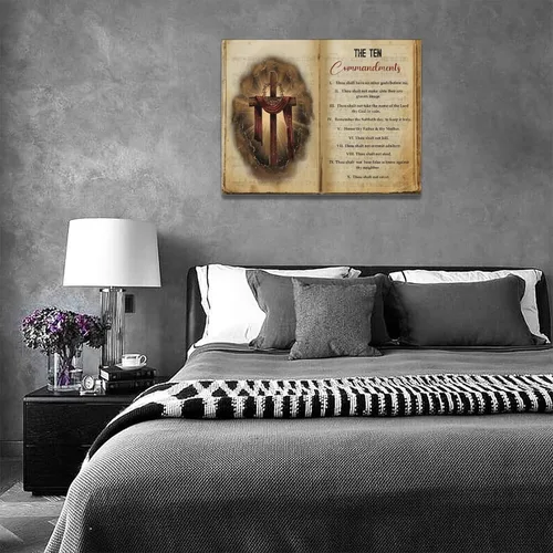 Miniatura 6 de Arte de Pared Cruz de los Diez Mandamientos Arte de Pared de los 10 Mandamientos Versículo Bíblico Religión Cristiana Escritura Imágenes Decoración