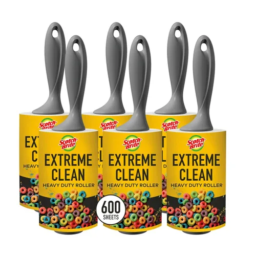 Scotch-Brite Extreme Clean Rodillos Quitapelusas, 6 Rodillos, 100 Hojas por Rodillo, 600 Hojas en Total, Rodillo Quitapelusas Reutilizable, Funciona