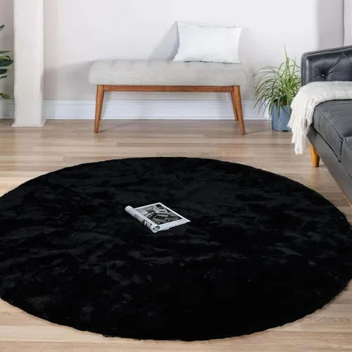 Miniatura 19 de Latepis Alfombra Pequeña Negra Esponjosa 2x3 pies Manta de Piel Sintética de Conejo Alfombra Suave Lavable Alfombras Peludas Shag para Dormitorio