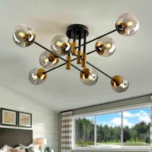 Miniatura 12 de Lámpara de techo de 1 bombilla de techo con forma de globo de cristal, moderna y semiempotrada de color negro para pasillo, porche, escalera