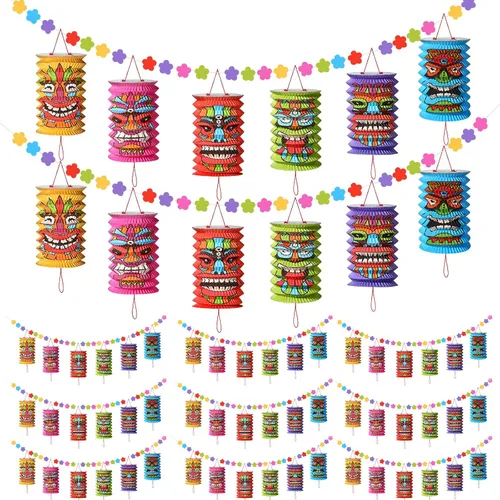 Miniatura 8 de 2 piezas de decoraciones hawaianas para fiestas de Luau de 10 pies, tiki y flores, pancartas Tiki tropicales para fiestas, decoración tropical Luau