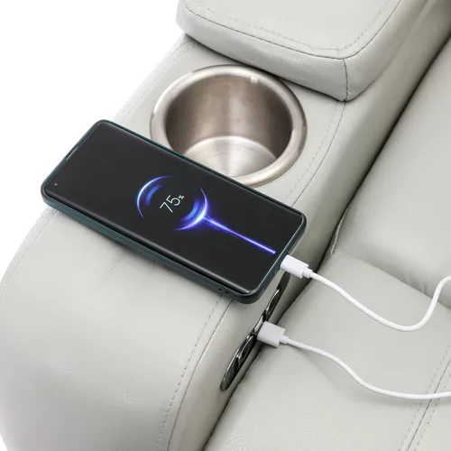 Miniatura 7 de Merax Silla reclinable de cuero, asiento eléctrico de cine en casa con reposabrazos de audio multimedia, portavasos y almacenamiento, color gris