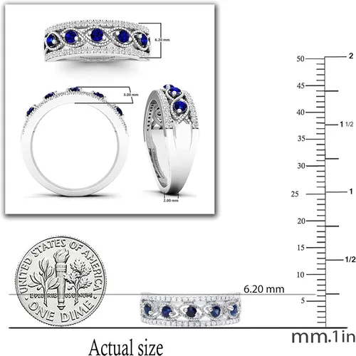 Miniatura 5 de Dazzlingrock Collection Anillo de boda de aniversario de mujer con piedras preciosas redondas y diamantes blancos Plata de ley 925
