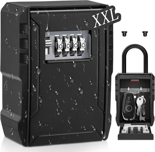 Miniatura 9 de BKNOOU Caja grande de bloqueo de llave para montaje en pared exterior para llaves al aire libre, impermeable, combinación de 4 dígitos, caja