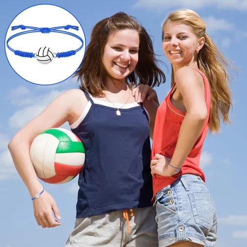 Miniatura 54 de 20 pulseras de voleibol ajustables, cuerda trenzada con dije de voleibol para niñas, mujeres, hombres, adolescentes, la mayoría de jugadores