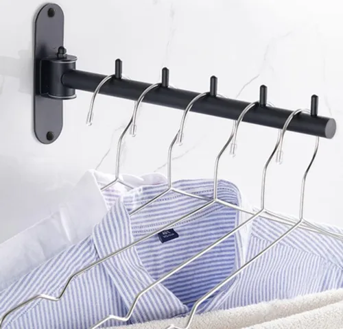Miniatura 7 de Percha de brazo oscilante de acero inoxidable, colgador plegable de pared para cuarto de servicio, soporte de ganchos de ropa que ahorra espacio