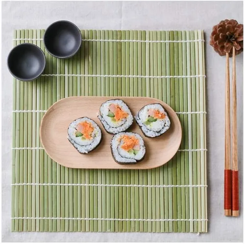 Miniatura 3 de JapanBargain, Kit de fabricación de sushi, 2 alfombrillas de bambú verde con paleta de arroz y esparcidor, juego de rodillos de sushi japonés