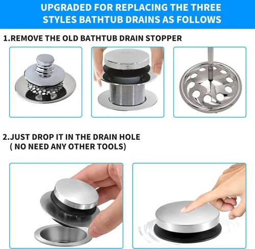 Miniatura 3 de Tapón de Desagüe de Bañera, Tapón de Bañera/Tapón de Bañera para Desagües de Bañera de Punta de Pie/Palanca de Activación/Levantar y Girar, Tapones