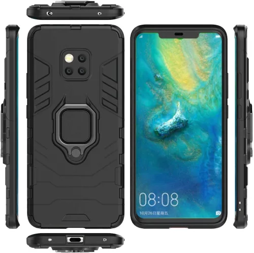 Miniatura 4 de Compatible con Huawei Mate20 Pro, funda de metal con anillo de agarre a prueba de golpes (funciona con soporte magnético para automóvil), funda Negro