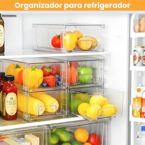 Miniatura 4 de Paquete de 2 cajones de almacenamiento apilables, organizadores de plástico, cajones de almacenamiento con asas y divisores móviles