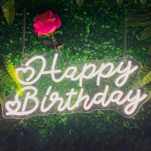 Miniatura 9 de Cartel de neón LED de Feliz Cumpleaños, más grande para decoración de pared con modulador de luz de cadena USB, reutilizable, letrero LED