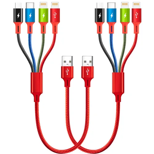 Miniatura 9 de Cable de Carga Múltiple 6 en 1, Paquete de 2 Cables Cargadores Múltiples de 6 Pies para Todos los Dispositivos Cable Trenzado USB A/C a