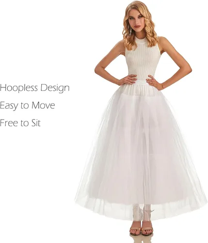 Miniatura 5 de AWSALE Hoopless Enagua Crinoline Slip Underskirt para vestido de novia WPT109, Blanco