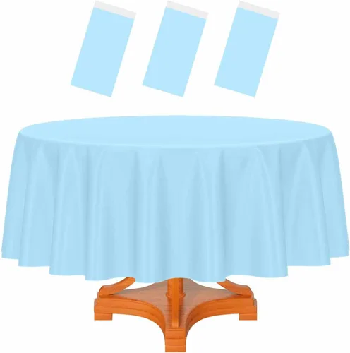 Miniatura 48 de HEIPINIUYE - Paquete de 2 manteles redondos de 84 pulgadas de plástico beige, manteles de mesa impermeables desechables para redondas, ideales