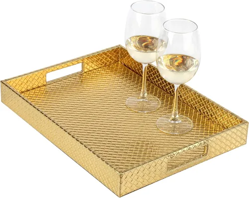 Miniatura 15 de HofferRuffer Bandeja rectangular de servir con asas con agujeros para mesa de café, desayuno, té, comida, bandeja de servicio para mostrador