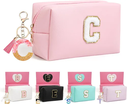 Miniatura 59 de AIBFRID 2 piezas de bolsas de maquillaje iniciales para mujeres, regalos de cumpleaños para niñas de 4 5 6 7 8 9 10 11 12 años, bolsas de cosméticos
