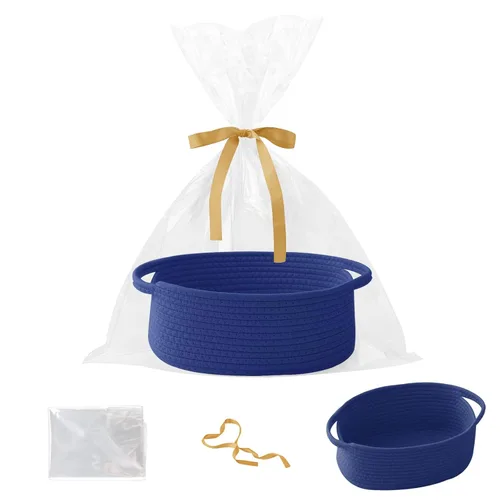 Miniatura 25 de Paquete de 2 canastas pequeñas de cuerda tejida, cesta de regalo vacía con bolsa y cintas, bonita caja organizadora con asa para cumpleaños/baby