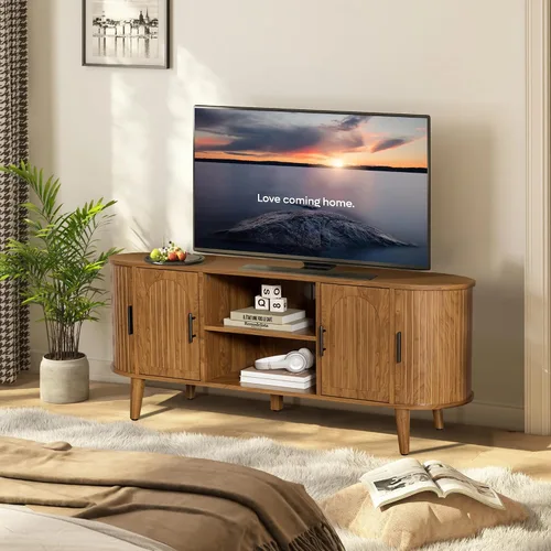 Miniatura 7 de Mxtxmy Soporte de TV acanalado de 51 pulgadas, centro de entretenimiento moderno de mediados de siglo para televisores de hasta 60 pulgadas