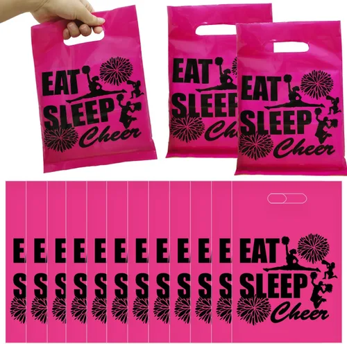 PIBIPAID 50 bolsas de plástico para regalos de fiesta de animadoras, suministros de fiesta de animadoras, bolsas de fiesta para equipo de animadoras