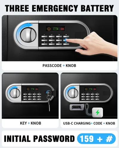 Miniatura 3 de Caja de seguridad de 2.5 pies cúbicos para el hogar, caja de seguridad electrónica digital de acero personal con cerradura de seguridad y luz sensor