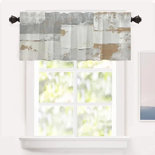 Miniatura 152 de Shrahala Beige and Orange Abstract Art Brushstrokes Blackout Curtain Tiers, Abstract Oil Paint Kitchen Valance Light Blocking Tier Drapes with Rod
