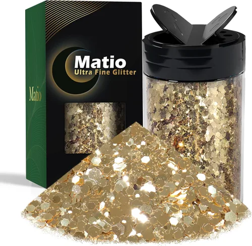 Miniatura 31 de Matio Purpurina gruesa de 7.8 onzas / 7.76 oz de color blanco luna, polvo de purpurina ultrafina, mezcla de copos de PET gruesos, lentejuelas