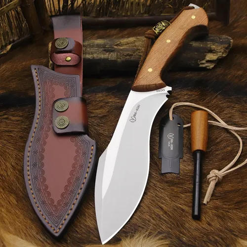 Miniatura 2 de BA-KOR (Survivor III) Cuchillo fijo de 35.5CM (14.2") de acero DC53 con tanga completa de 10mm engrosada + funda de cuero y encendido de cerio