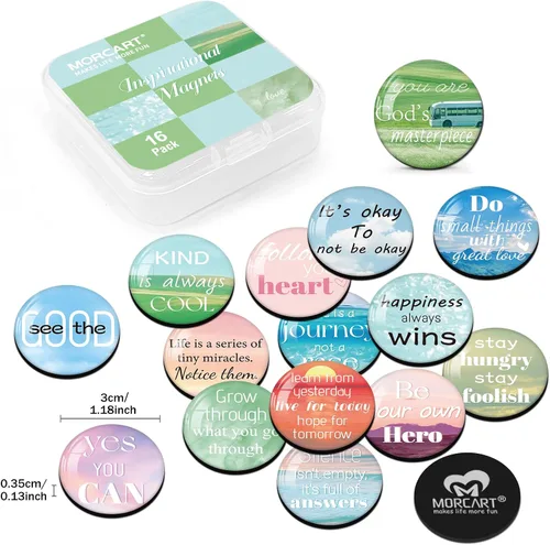 Miniatura 2 de MORCART 16 piezas de imanes inspiradores para nevera, imanes decorativos con citas motivacionales para casillero, pizarra blanca, gabinete, oficina