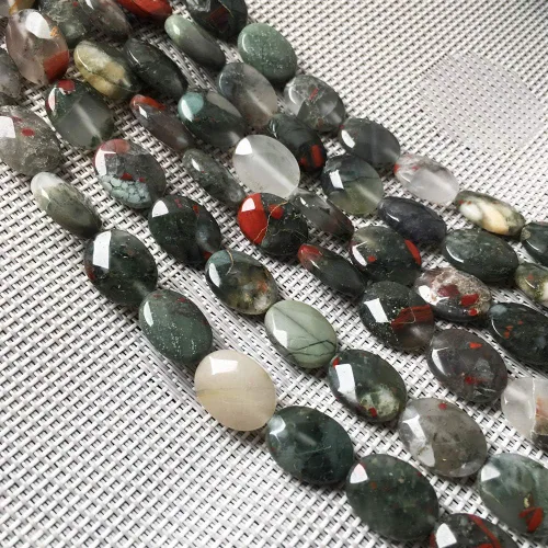 Cuentas de piedra natural, cuentas facetadas ovaladas, cuentas de ágata de cristal disperso de sangre africana, cuentas de piedra de pino de 0.472 x
