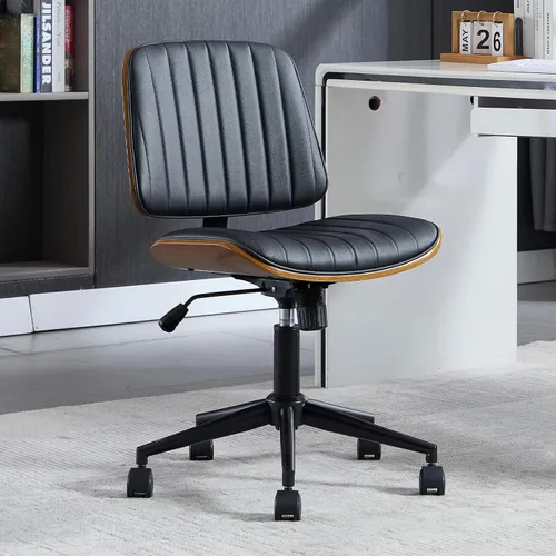 VipDesk Silla pequeña de oficina en casa, silla de escritorio sin brazos con respaldo medio con giro de 360° y ruedas, silla de computadora moderna