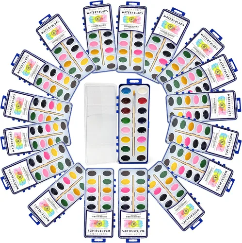Color Swell Paquete de 18 pinturas de acuarela con pinceles de madera, 16 colores, colores de agua lavables