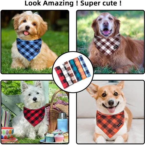 Miniatura 5 de Bandana para perro XL, color azul y negro, bufanda de perro con estampado de cuadros de búfalo ajustable, pañuelo, accesorios para perros grandes