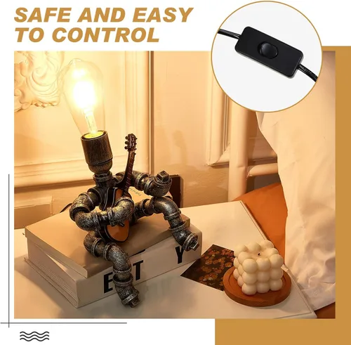 Miniatura 3 de VIHOSE Lámpara de mesa de tubo de metal, lámpara de escritorio de estilo robot creativo, luz industrial vintage para hombres, mesita de noche, bar