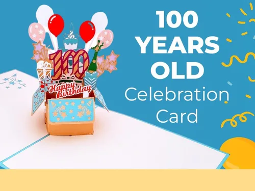 Miniatura 8 de iGifts And Cards Tarjeta desplegable 3D de cumpleaños número 100: caja de fiesta azul centro de mesa de champán - Saludo de hito para padres