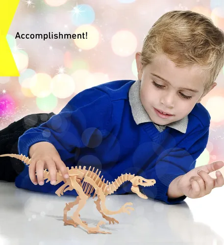 Miniatura 6 de Puzzled Rompecabezas 3D Velociraptor Dinosaurio Madera Kit de Construcción Divertido Único y Educativo DIY Juguete de Dino de Madera Montar