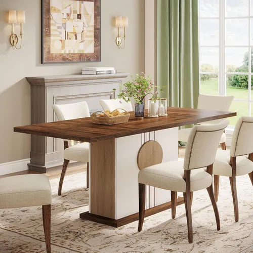 Miniatura 8 de Tribesigns Mesa de comedor rectangular de 55 pulgadas para 4 a 6 personas, mesa de comedor de madera de granja para cocina, comedor y sala de estar